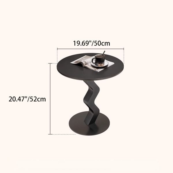 Modern Minimalist Iron Rock Slab Round Top Wave Base Side Table Durable For Living Room Bedroom - Image 4