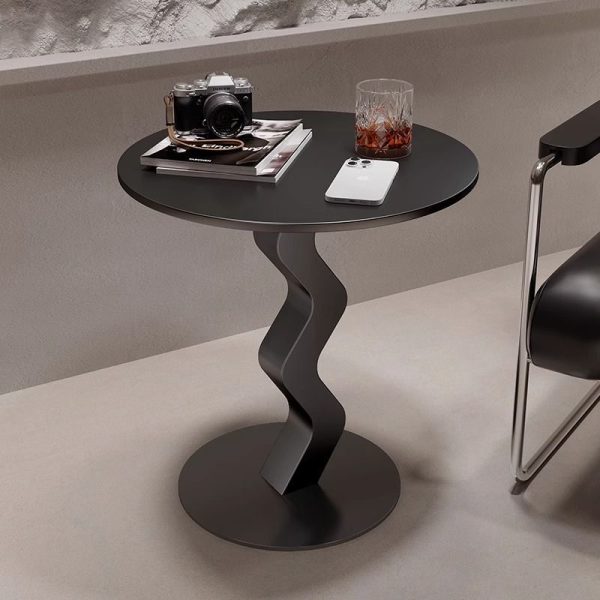 Modern Minimalist Iron Rock Slab Round Top Wave Base Side Table Durable For Living Room Bedroom - Image 7