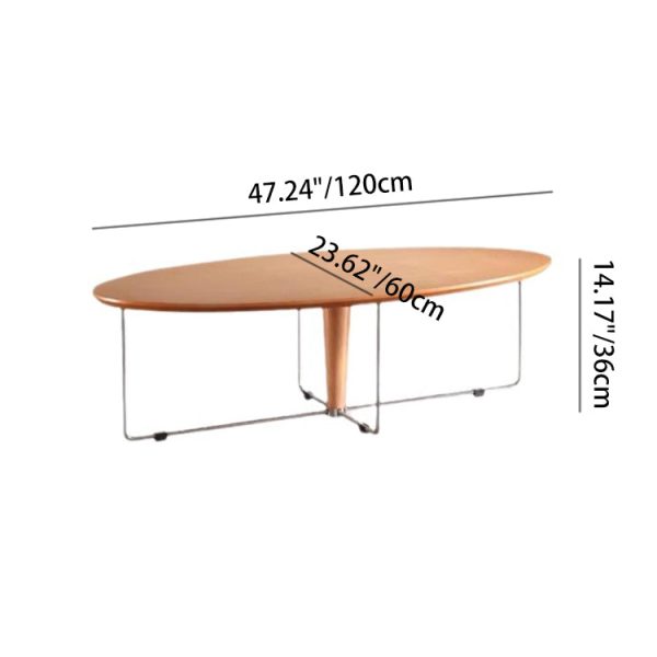 Modern Mid-Century Wood And Stainless Steel Oval Coffee Table With Anti-Slip Pads For Living Room Bedroom - Image 4