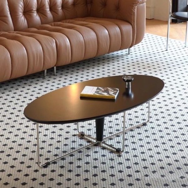 Modern Mid-Century Wood And Stainless Steel Oval Coffee Table With Anti-Slip Pads For Living Room Bedroom - Image 12