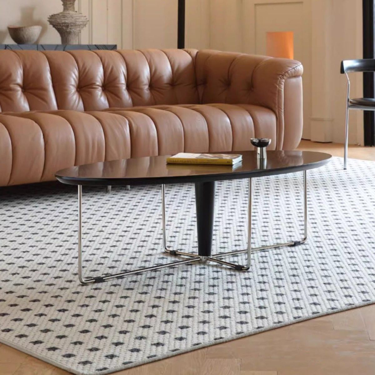 Modern Mid-Century Wood And Stainless Steel Oval Coffee Table With Anti-Slip Pads For Living Room Bedroom - Image 14