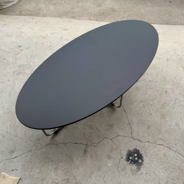 Modern Mid-Century Wood And Stainless Steel Oval Coffee Table With Anti-Slip Pads For Living Room Bedroom - Image 16