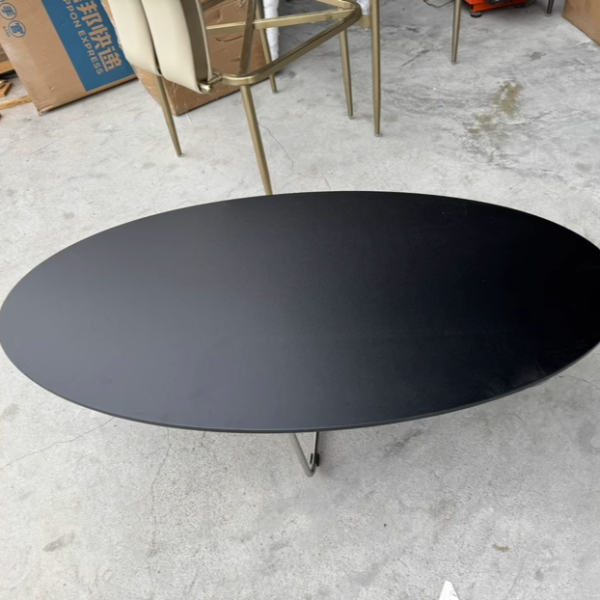 Modern Mid-Century Wood And Stainless Steel Oval Coffee Table With Anti-Slip Pads For Living Room Bedroom - Image 15