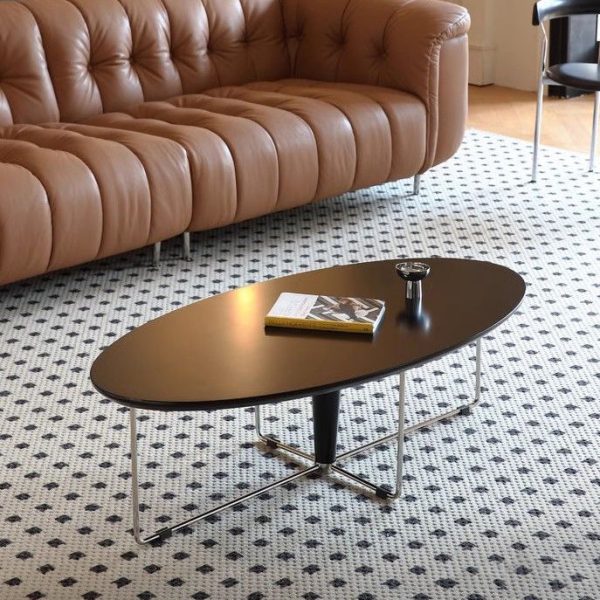 Modern Mid-Century Wood And Stainless Steel Oval Coffee Table With Anti-Slip Pads For Living Room Bedroom - Image 8
