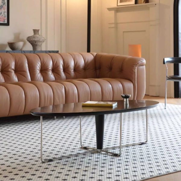 Modern Mid-Century Wood And Stainless Steel Oval Coffee Table With Anti-Slip Pads For Living Room Bedroom - Image 10