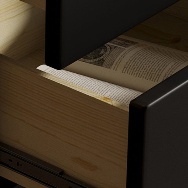 Contemporary Nordic Wood & Stainless Steel Square Nightstand With 2 Drawers For Bedroom & Living Room - Image 5