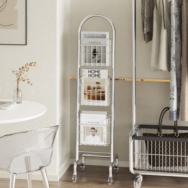 Modern Minimalist Stainless Steel Rectangular Bookshelf With 3-Tier Storage For Home Office & Living Room - Image 5