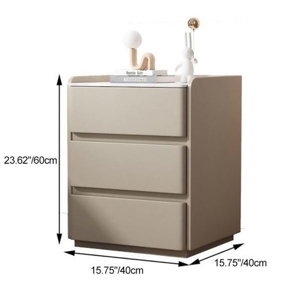 Modern Minimalist Rock Slab, Wood & Microfiber Leather Rectangular Nightstand With 3-Drawers For Bedroom & Living Room - Image 4