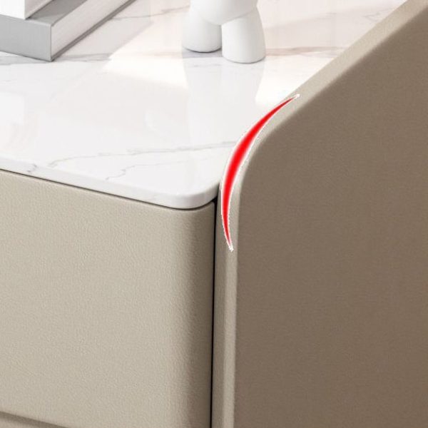 Modern Minimalist Rock Slab, Wood & Microfiber Leather Rectangular Nightstand With 3-Drawers For Bedroom & Living Room - Image 8
