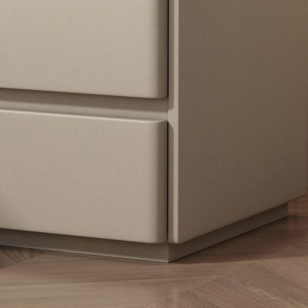 Modern Minimalist Rock Slab, Wood & Microfiber Leather Rectangular Nightstand With 3-Drawers For Bedroom & Living Room - Image 11