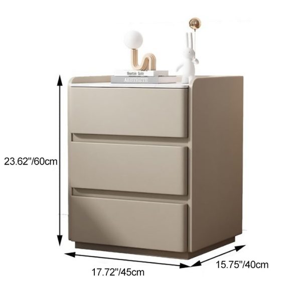 Modern Minimalist Rock Slab, Wood & Microfiber Leather Rectangular Nightstand With 3-Drawers For Bedroom & Living Room - Image 5