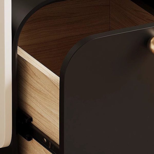Modern Minimalist Plank & Wood Square Nightstand With 1-Drawer For Bedroom & Living Room - Image 5