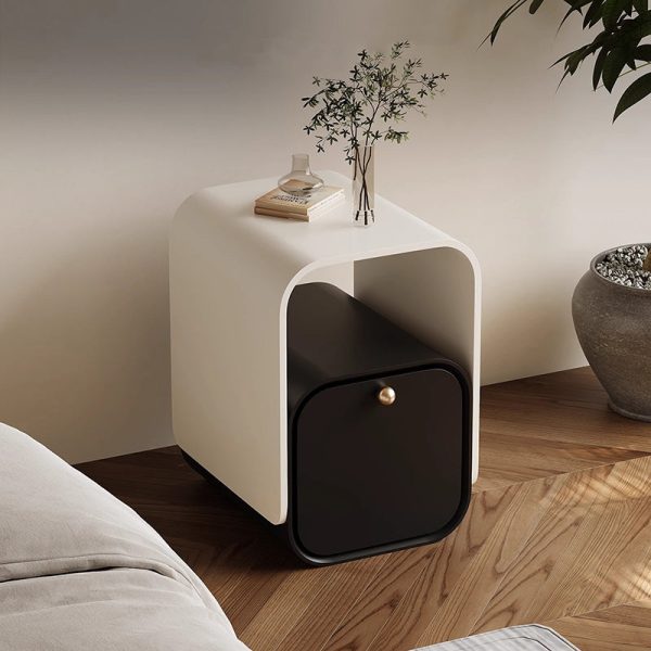 Modern Minimalist Plank & Wood Square Nightstand With 1-Drawer For Bedroom & Living Room - Image 2