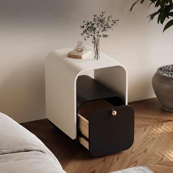 Modern Minimalist Plank & Wood Square Nightstand With 1-Drawer For Bedroom & Living Room - Image 4