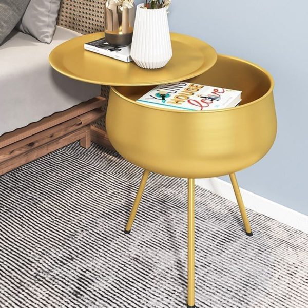 Contemporary Nordic Iron Round Nightstand With 1-Storage For Bedroom And Living Room - Image 3