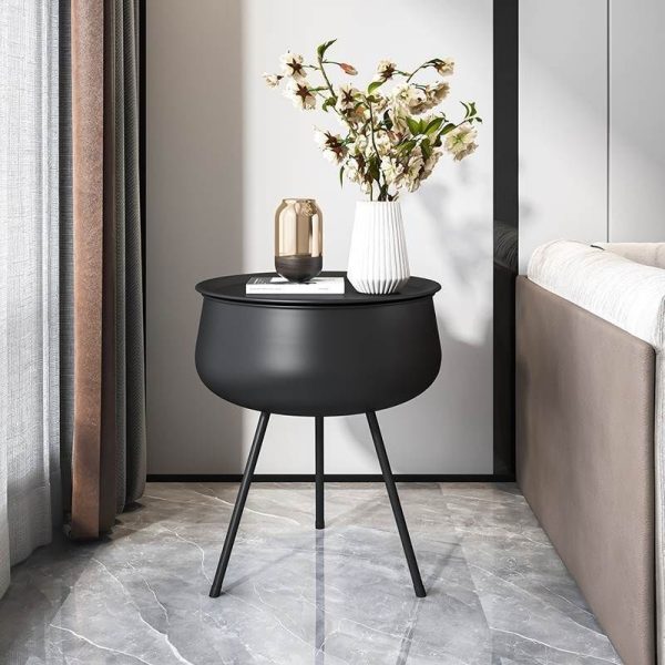 Contemporary Nordic Iron Round Nightstand With 1-Storage For Bedroom And Living Room - Image 12