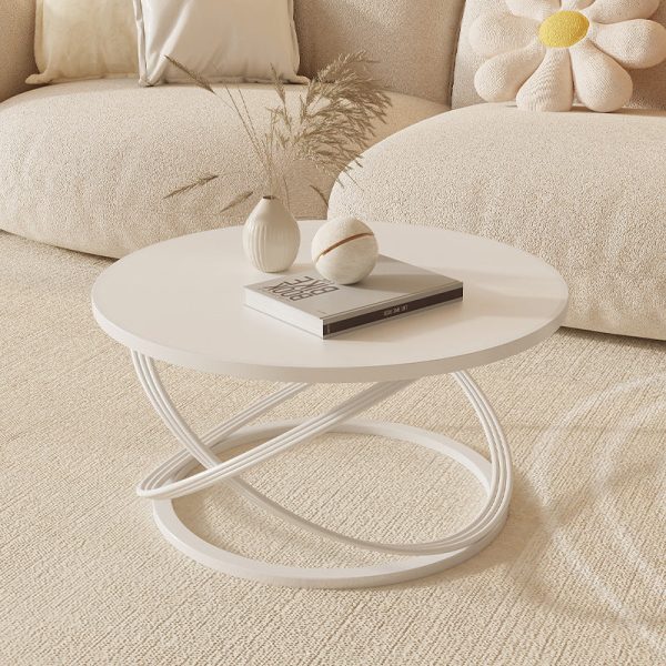 Contemporary Nordic Rock Slab & Iron Round Top X-Base Coffee Table For Living Room And Bedroom - Image 12