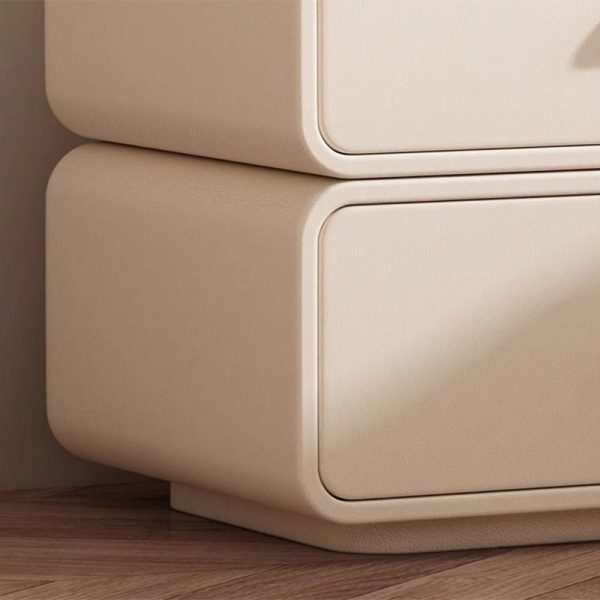 Contemporary Nordic Microfiber Leather & Plank Square Nightstand With 2 Drawers For Bedroom And Living Room - Image 10