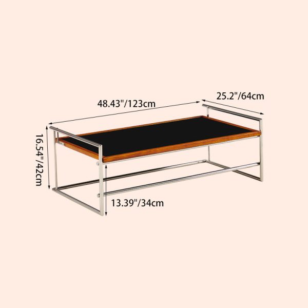 Contemporary Nordic Plank, Wood & Stainless Steel Rectangular Coffee Table With 90?? Flip Top For Living Room And Bedroom - Image 4
