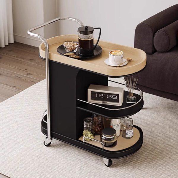 Contemporary Nordic MDF & Stainless Steel Oval Rolling Side Table 3-Tier For Bedroom And Living Room