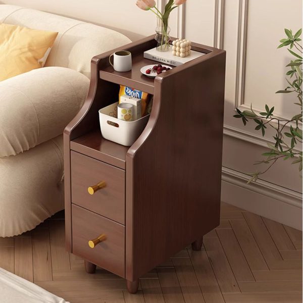 Modern Minimalist Solid Wood Eco-board Rectangular Nightstand With 2 Drawers For Bedroom & Living Room