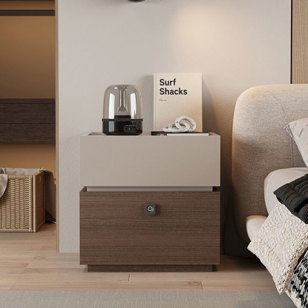 Modern Minimalist Oak Rectangular Nightstand With 2 Drawers & Smart Lock For Bedroom And Living Room - Image 2