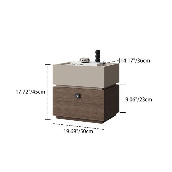 Modern Minimalist Oak Rectangular Nightstand With 2 Drawers & Smart Lock For Bedroom And Living Room - Image 4