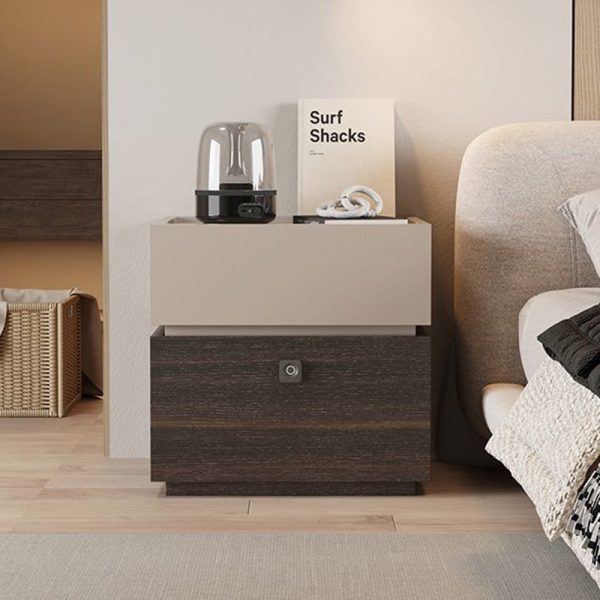 Modern Minimalist Oak Rectangular Nightstand With 2 Drawers & Smart Lock For Bedroom And Living Room - Image 12