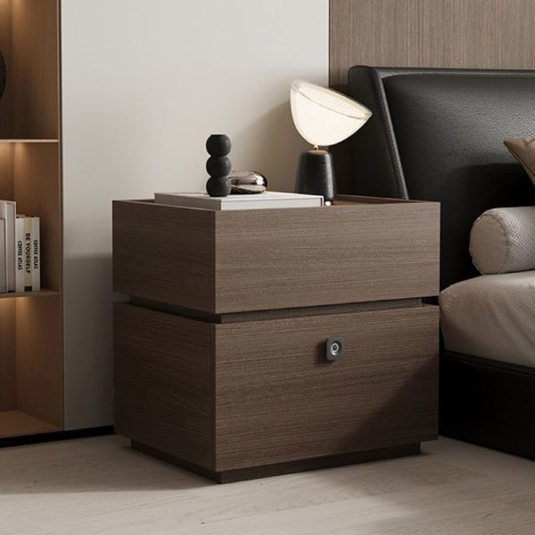 Modern Minimalist Oak Rectangular Nightstand With 2 Drawers & Smart Lock For Bedroom And Living Room - Image 11