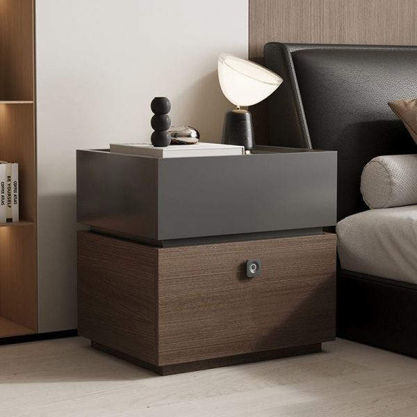 Modern Minimalist Oak Rectangular Nightstand With 2 Drawers & Smart Lock For Bedroom And Living Room - Image 10