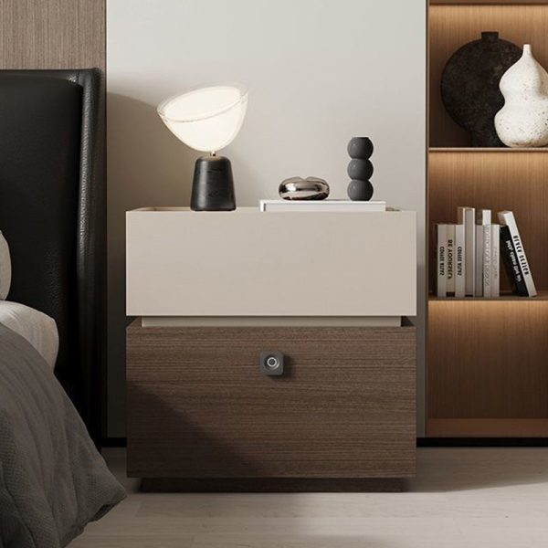 Modern Minimalist Oak Rectangular Nightstand With 2 Drawers & Smart Lock For Bedroom And Living Room - Image 3