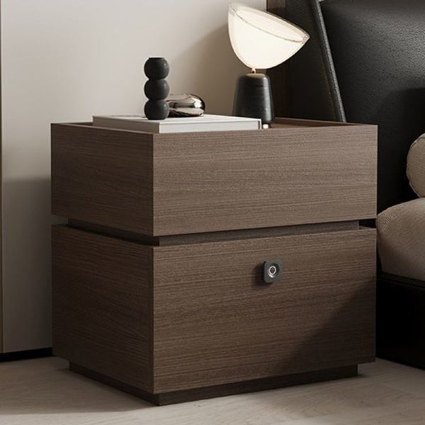 Modern Minimalist Oak Rectangular Nightstand With 2 Drawers & Smart Lock For Bedroom And Living Room - Image 5