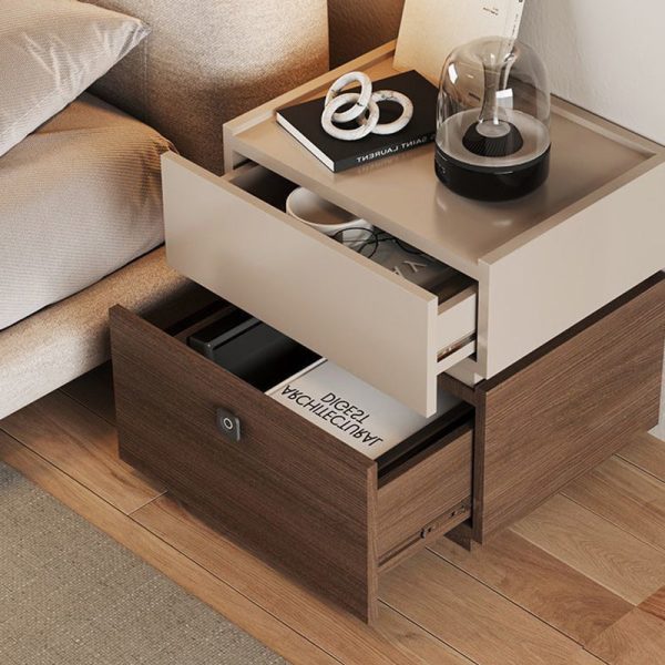 Modern Minimalist Oak Rectangular Nightstand With 2 Drawers & Smart Lock For Bedroom And Living Room - Image 6