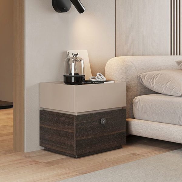 Modern Minimalist Oak Rectangular Nightstand With 2 Drawers & Smart Lock For Bedroom And Living Room - Image 9