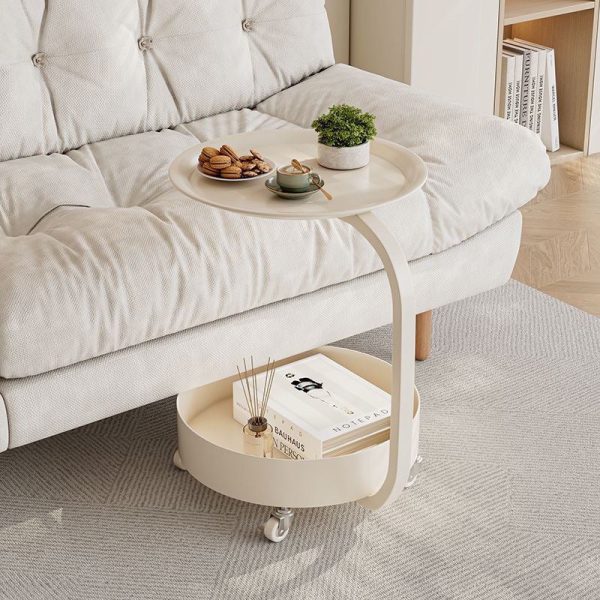 Modern Minimalist Marble & Iron Round Side Table With 2-Tier Storage For Bedroom & Living Room - Image 2
