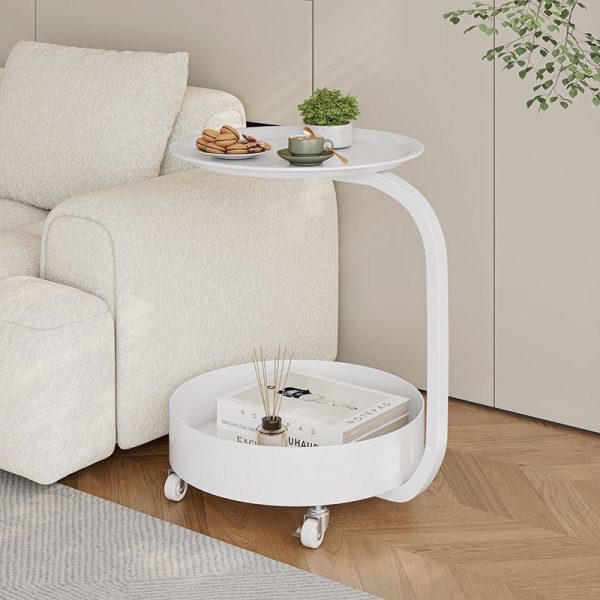 Modern Minimalist Marble & Iron Round Side Table With 2-Tier Storage For Bedroom & Living Room - Image 3