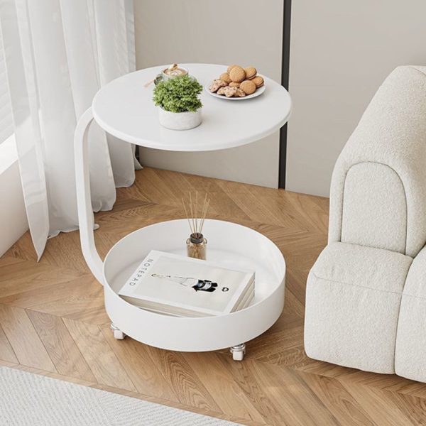 Modern Minimalist Marble & Iron Round Side Table With 2-Tier Storage For Bedroom & Living Room