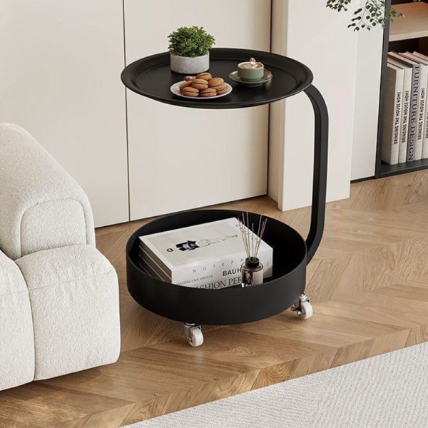 Modern Minimalist Marble & Iron Round Side Table With 2-Tier Storage For Bedroom & Living Room - Image 6