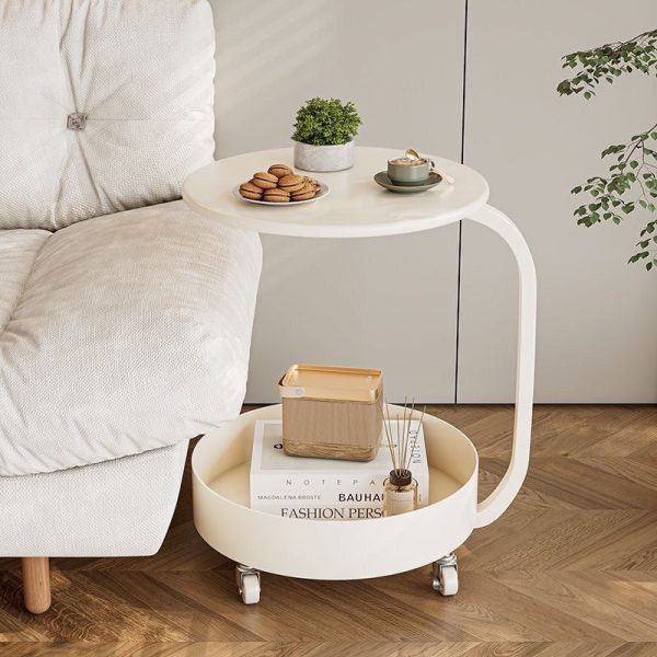Modern Minimalist Marble & Iron Round Side Table With 2-Tier Storage For Bedroom & Living Room - Image 7
