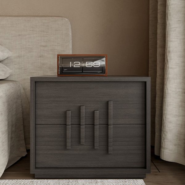 Traditional Japanese Wood Square Nightstand With 2 Drawers For Bedroom & Living Room