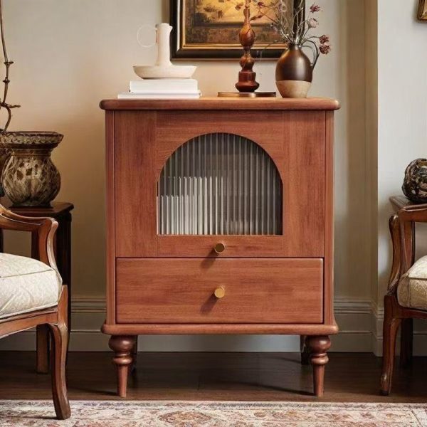 Traditional Vintage Wood Rectangular Nightstand With 1-Drawer For Bedroom & Living Room