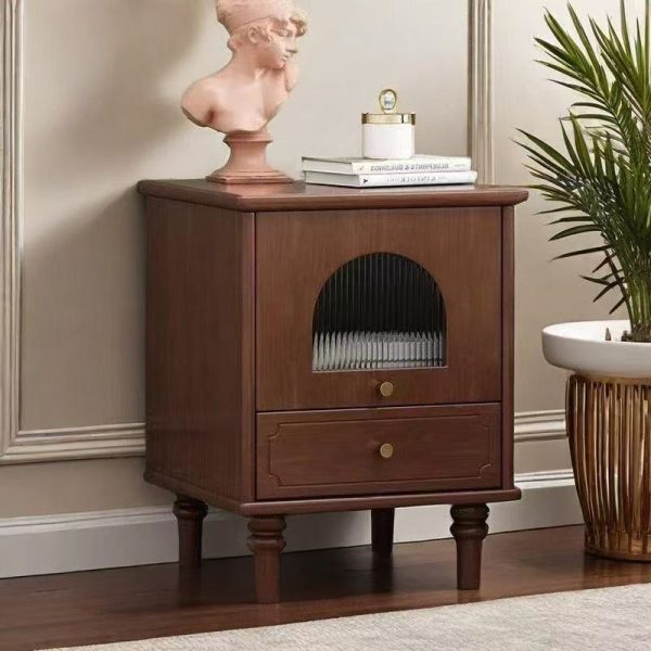 Traditional Vintage Wood Rectangular Nightstand With 1-Drawer For Bedroom & Living Room - Image 9