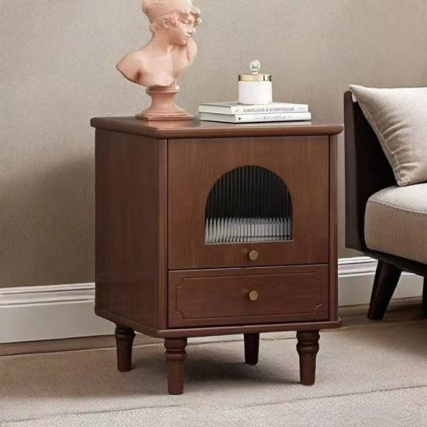 Traditional Vintage Wood Rectangular Nightstand With 1-Drawer For Bedroom & Living Room - Image 5