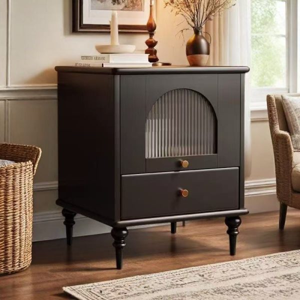 Traditional Vintage Wood Rectangular Nightstand With 1-Drawer For Bedroom & Living Room - Image 2