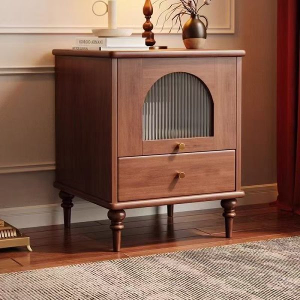 Traditional Vintage Wood Rectangular Nightstand With 1-Drawer For Bedroom & Living Room - Image 3