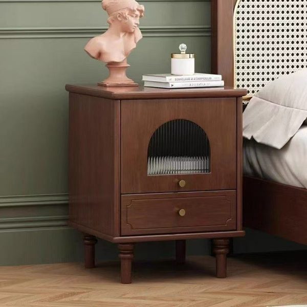 Traditional Vintage Wood Rectangular Nightstand With 1-Drawer For Bedroom & Living Room - Image 10