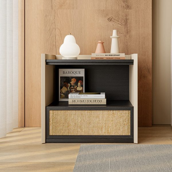 Contemporary Nordic Wood Square Nightstand With 1-Drawer Storage For Bedroom & Living Room