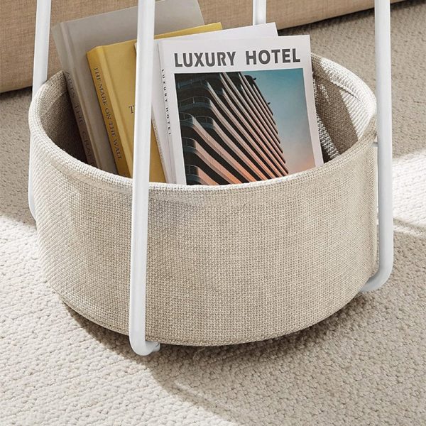 Modern Minimalist Metal Round Side Table With Fabric Basket Storage 2-Tier For Bedroom & Living Room - Image 5
