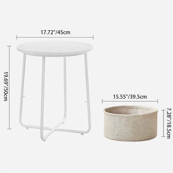 Modern Minimalist Metal Round Side Table With Fabric Basket Storage 2-Tier For Bedroom & Living Room - Image 4