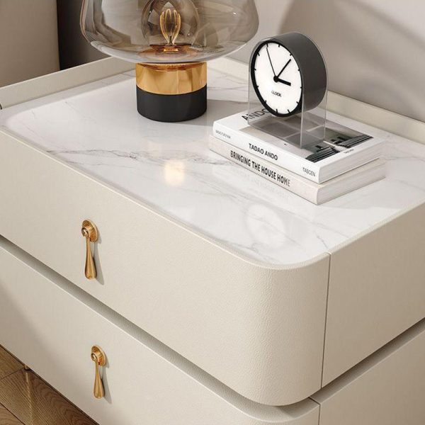 Modern Minimalist Carbon Steel, Rock Slab & Wood Rectangular Nightstand 2-Drawer For Bedroom & Living Room - Image 5